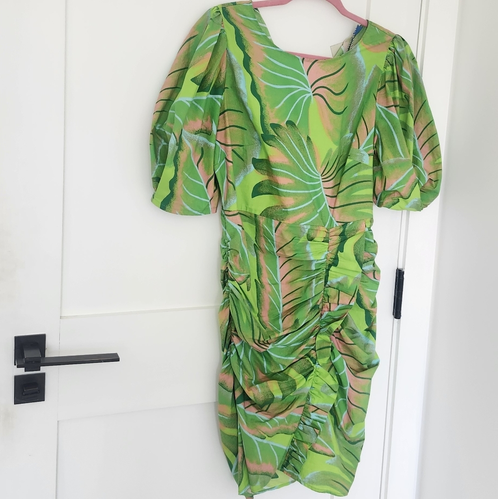 FARM Rio Green Tropical Ruched Mini Dress - Picture 3 of 6